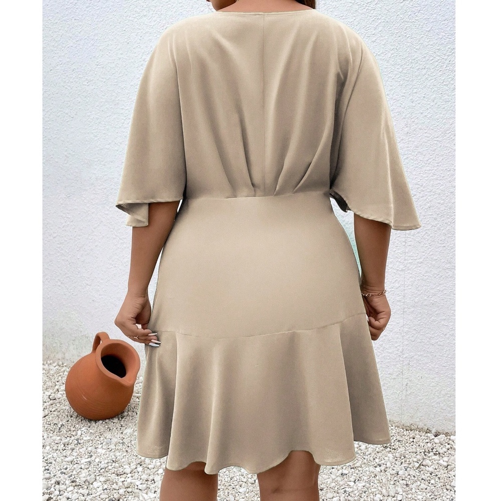 Plus solid Batwing Sleeve Ruffle Hem Mini Dress - Picture 5 of 13